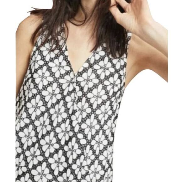 Anthropologie Tops - Maeve By Anthropologie Womens Sleevless Top Size 2 Black White Floral V Neck